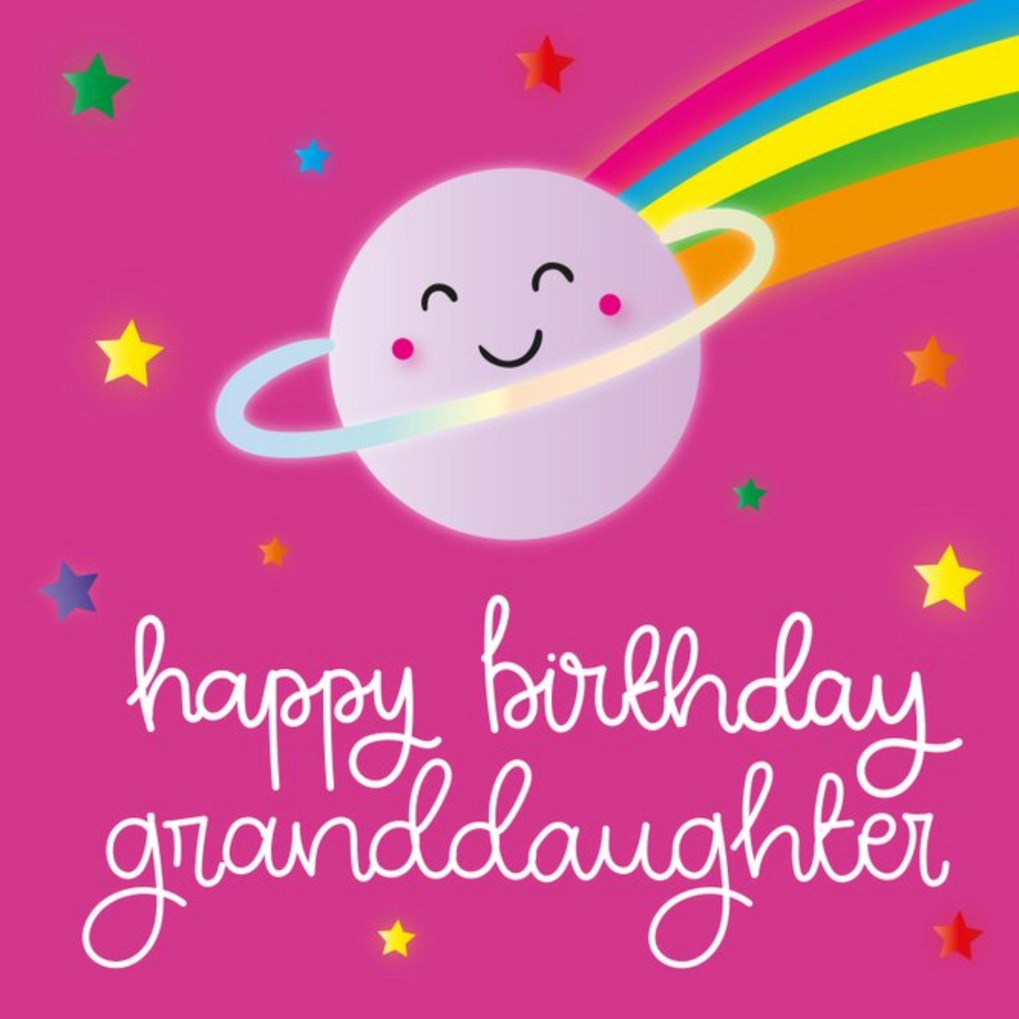 Betibabs Illustrated Planet Rainbow Granddaughter Birthday Card, Square