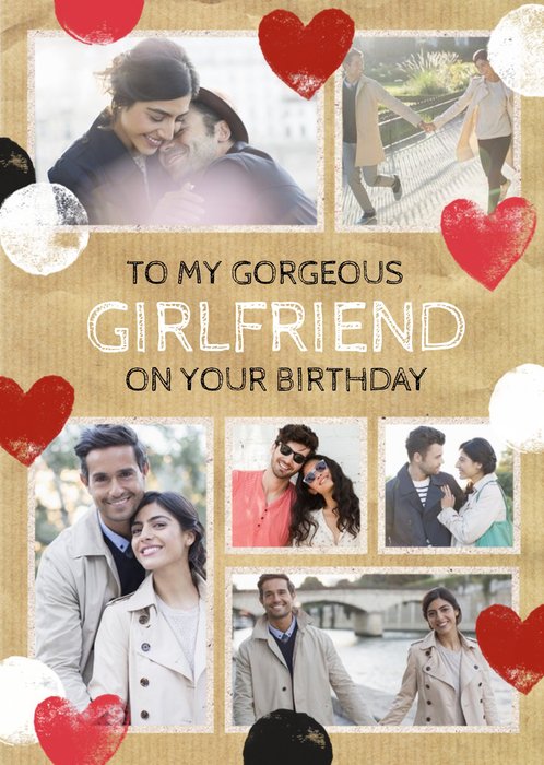 Stamped Hearts To My Gorgeous Girlfriend Photo upload Birthday Card