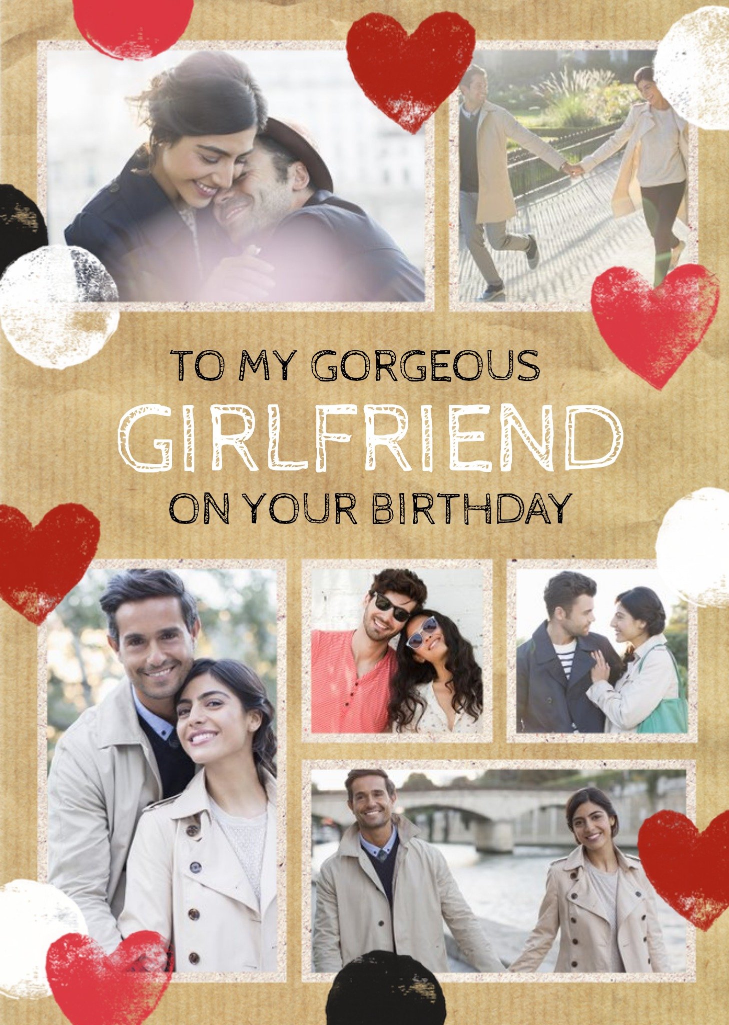 Moonpig Stamped Hearts To My Gorgeous Girlfriend Photo Upload Birthday Card, Large