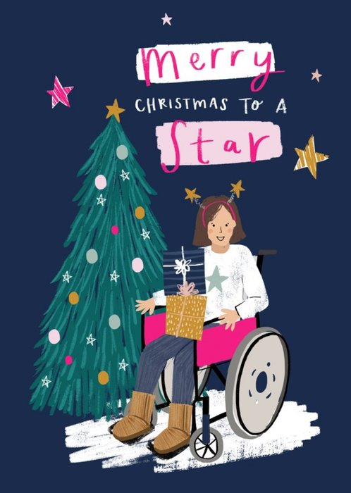 Disabled Person Inclusive Merry Christmas To A Star Blue Christmas Card