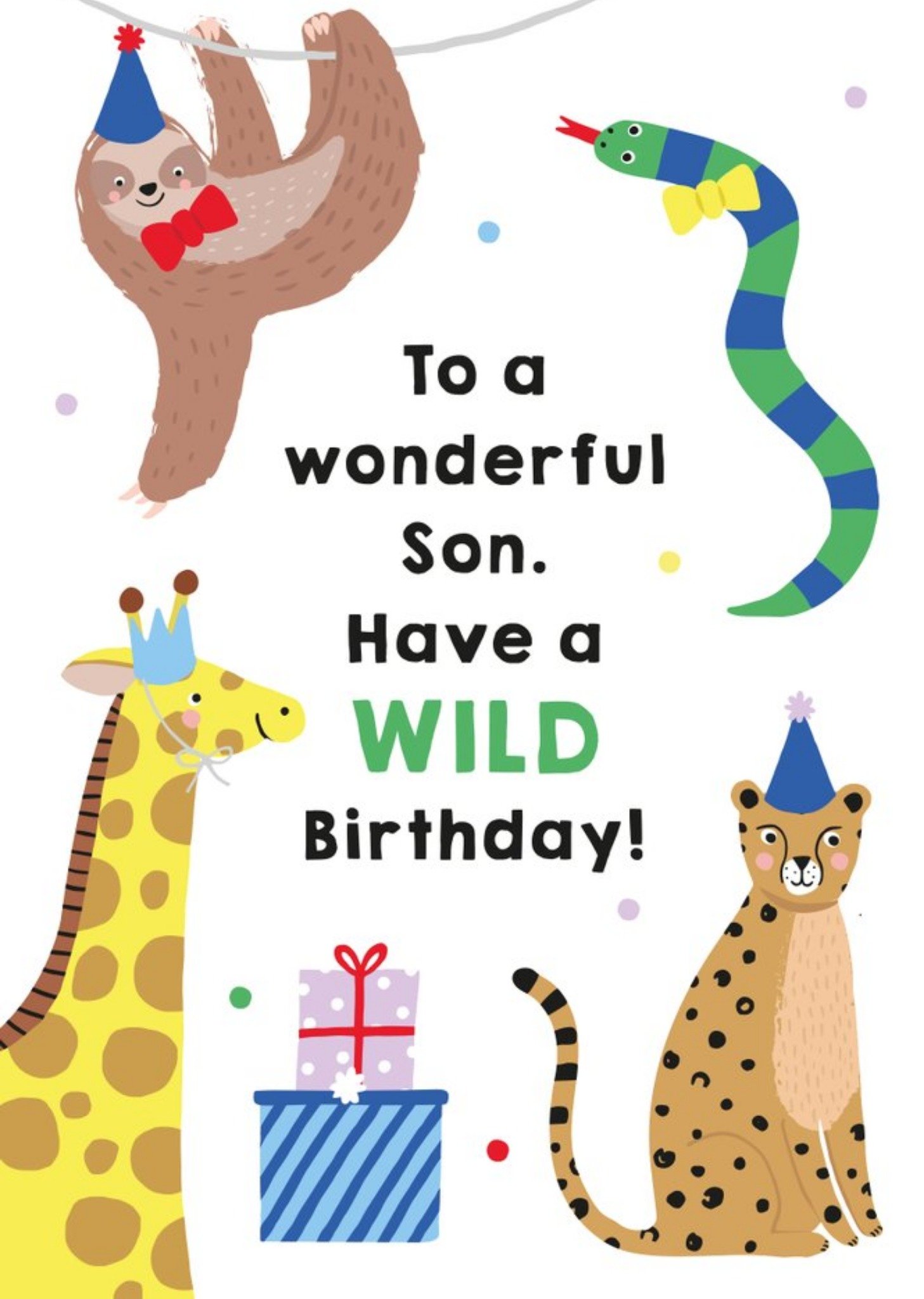 Moonpig Illustrated Cute Party Animals To A Wonderful Son Have A Wild Birthday Card Ecard