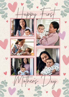 Five Photo Frames With Handwritten Typography First Mother's Day Photo Upload Card