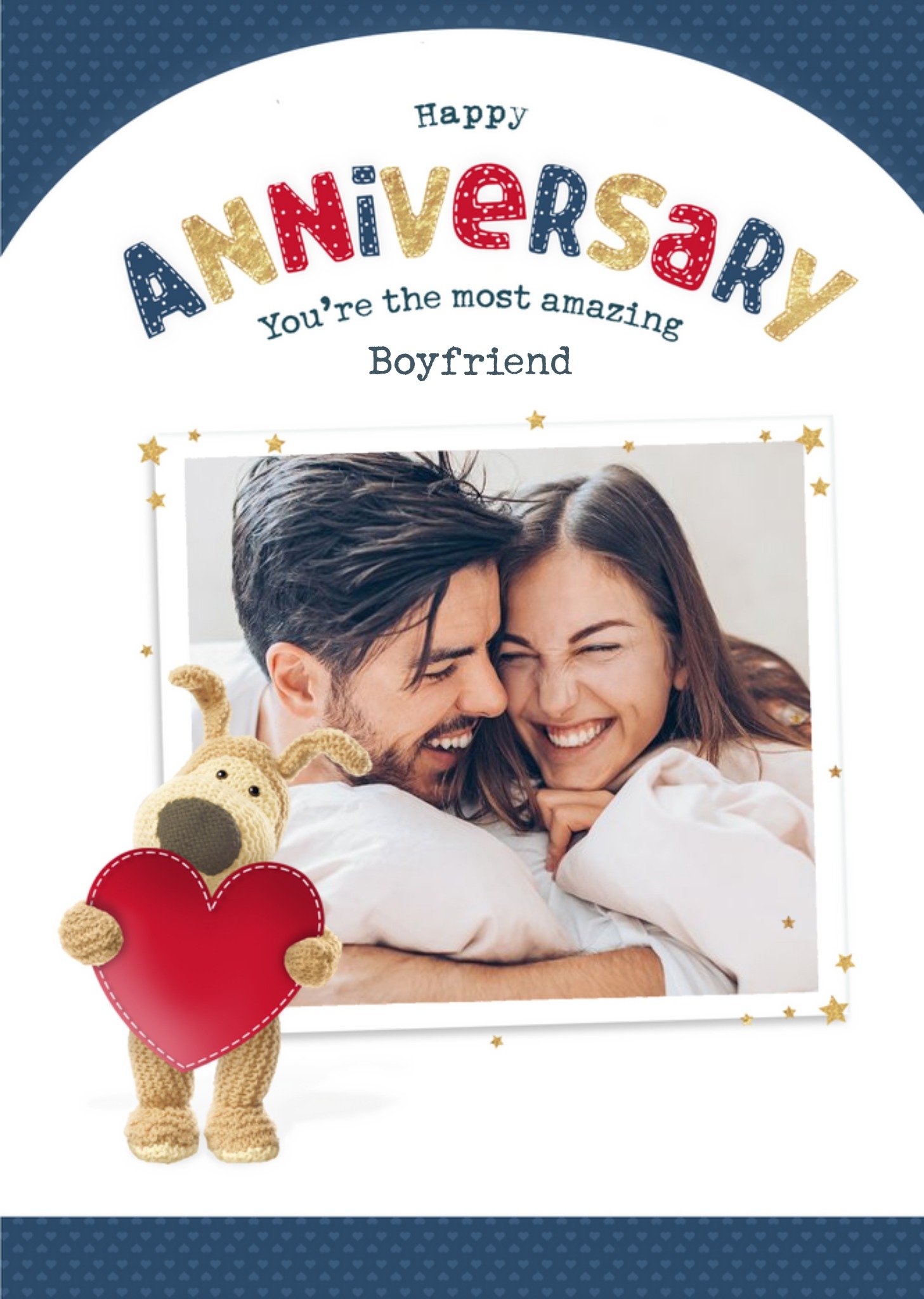 Boofle Cute Sentimental Boyfriend Photo Upload Anniversary Card, Large