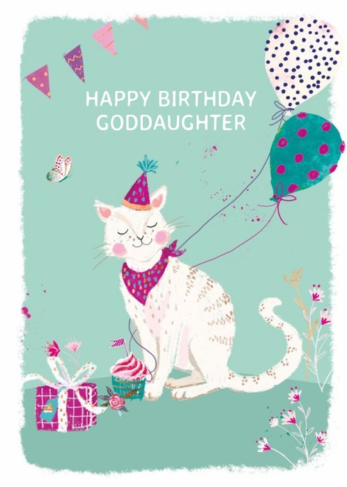 Party Cat Goddaughter Birthday Card