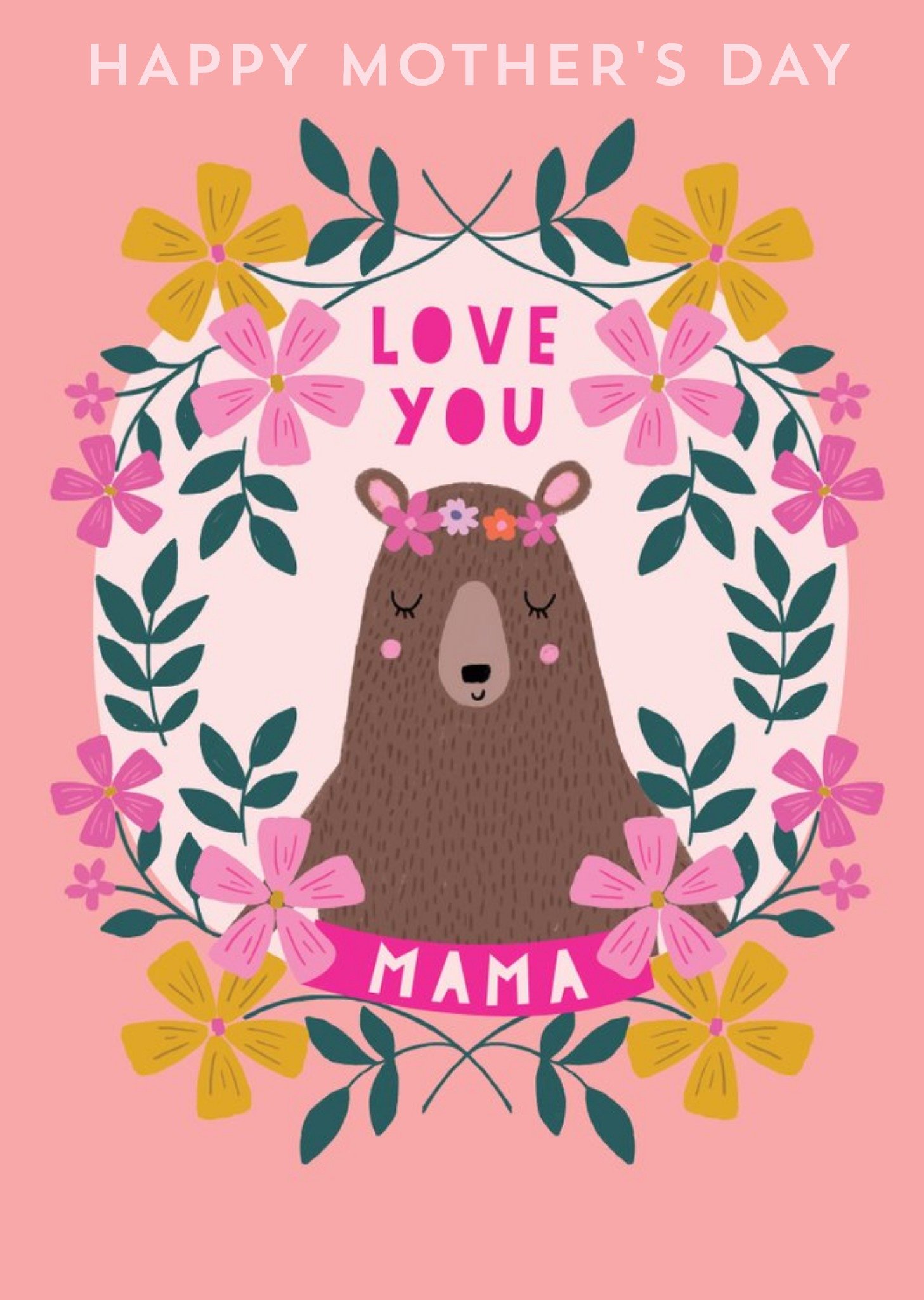 Moonpig Love You Mama Bear Floral Mother's Day Card, Large