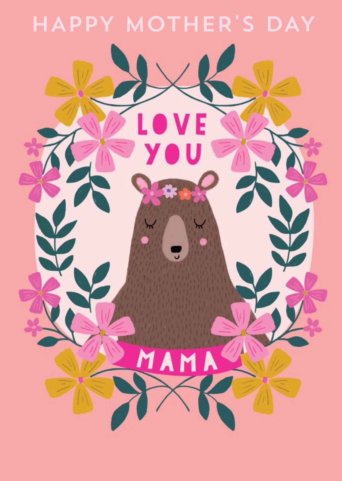 Love You Mama Bear Floral Mother's Day Card Ecard