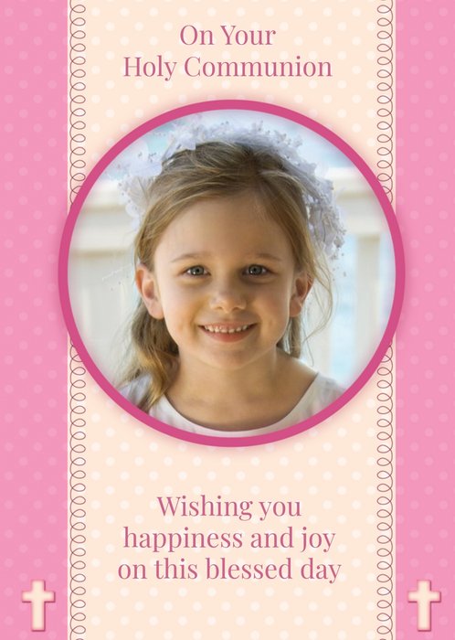 Pink Personalised Photo Upload Personalised On Your Holy Communion Card
