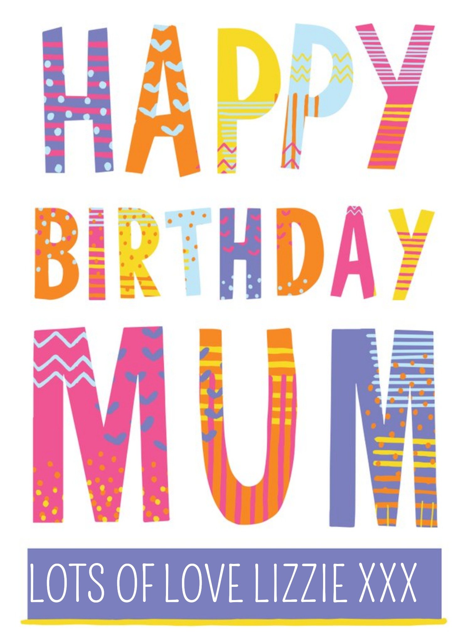 Bright Patterned Letters Happy Birthday Mum Card Ecard