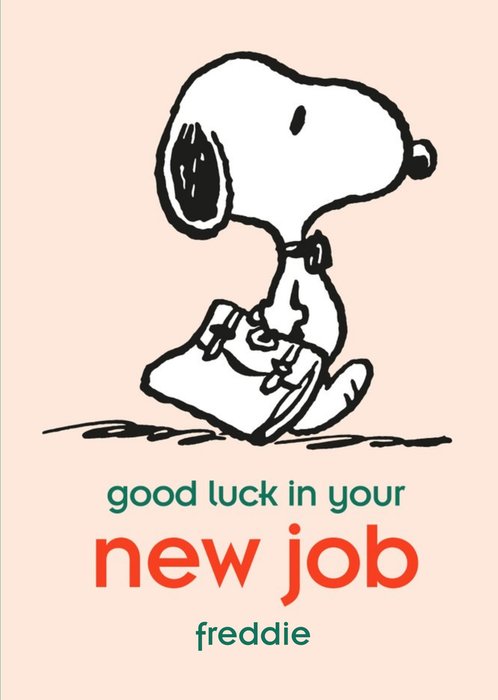 Cute Peanuts Snoopy  Good Luck In Your New Job Personalised Card