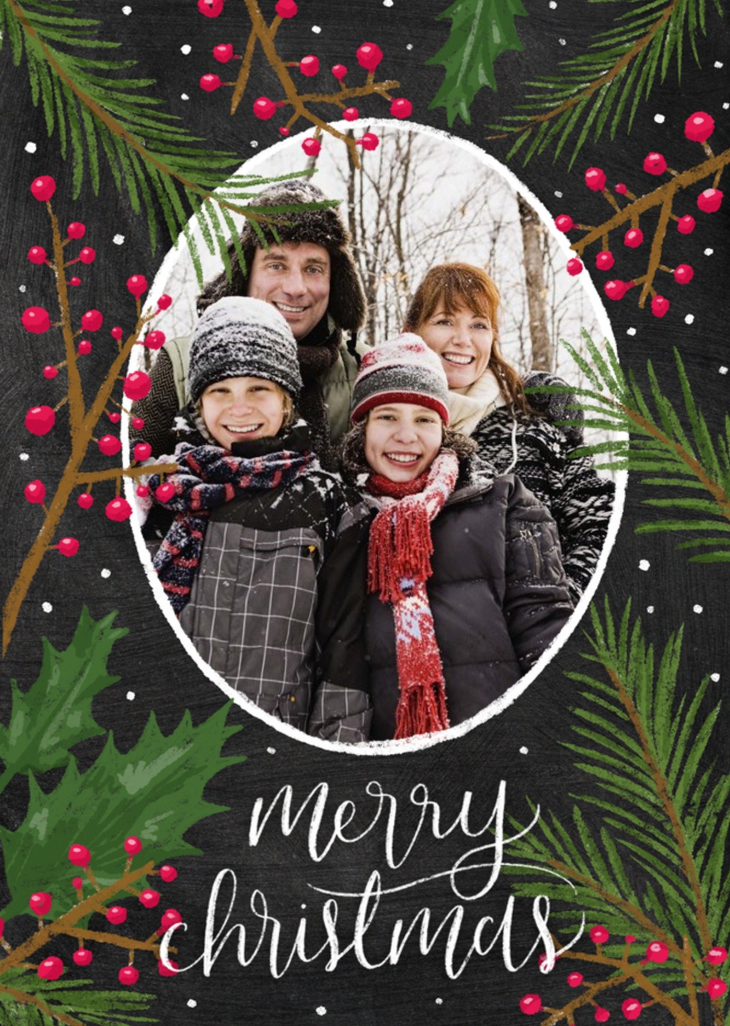 Moonpig Christmas Foliage Personalised Photo Upload Merry Christmas Card Ecard