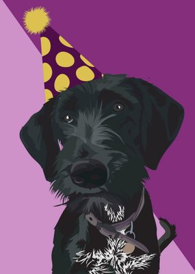 Illustrated Birthday Party Hat Black Terrier Dog Card