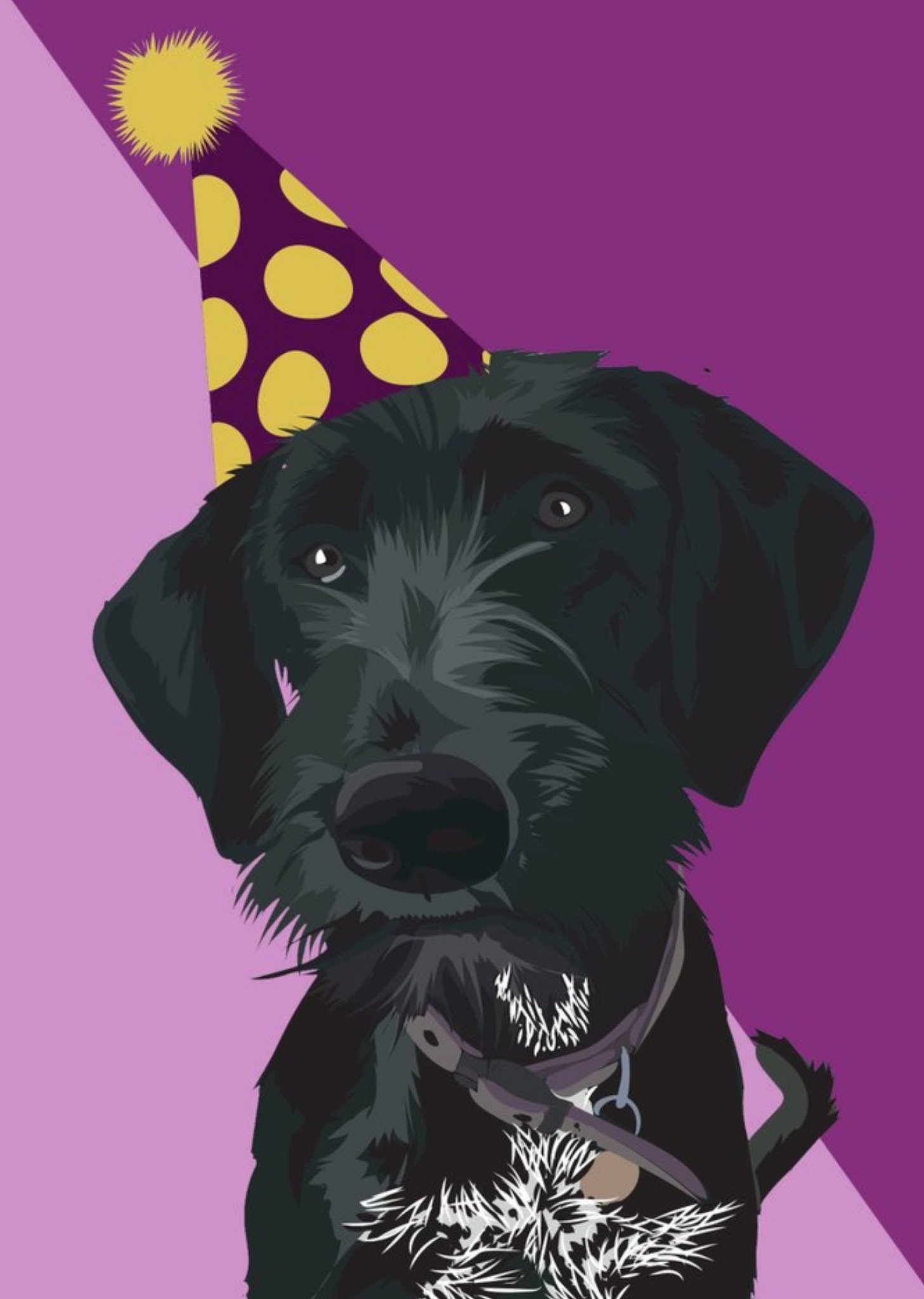 Moonpig Illustrated Birthday Party Hat Black Terrier Dog Card Ecard