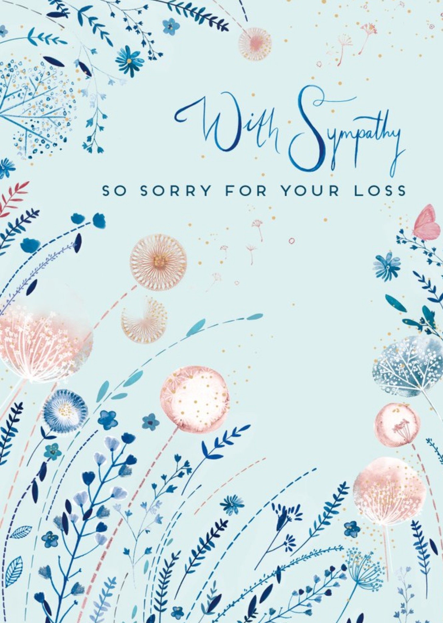 Moonpig Paperlink Floral Illustration Miss You Sympathy Loss Card, Large