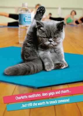 Angry Yoga Cat Personalised Card