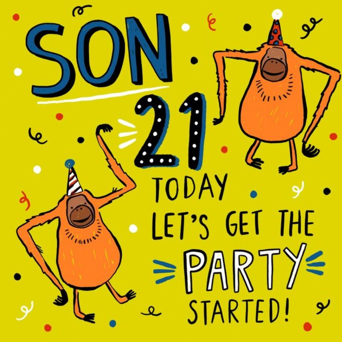 Son 21 Today Orangutans Dancing Birthday Card