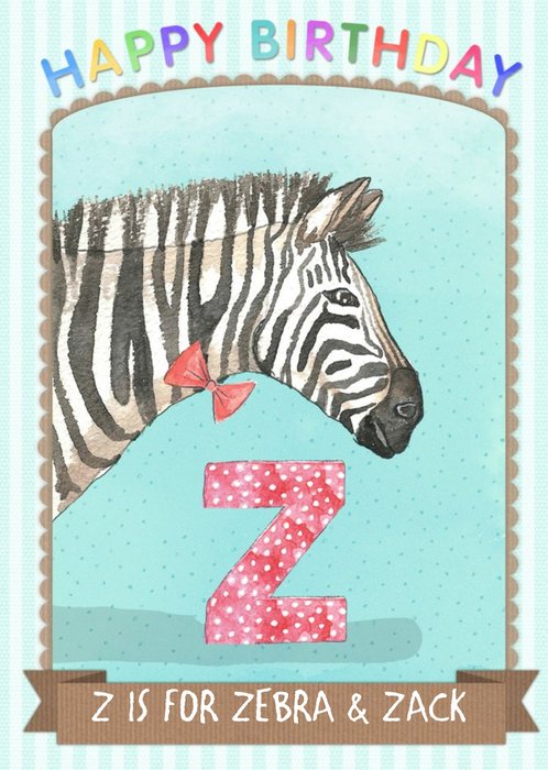 Alphabet Animal Antics Z Is For Personalised Happy Birthday Card For Kids