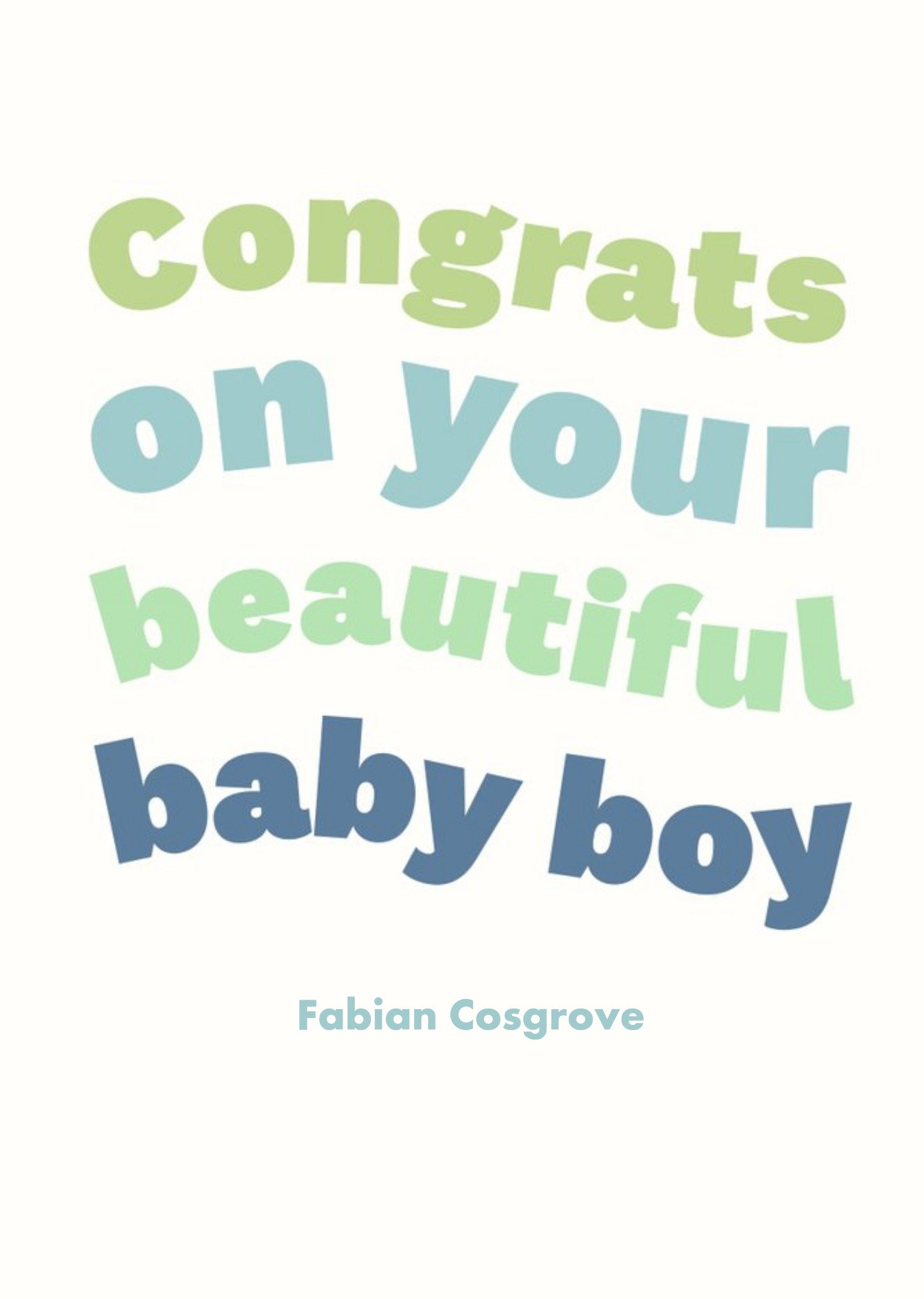 Colourful And Wavy Typography On A Cream Background New Baby Boy Congratulations Card Ecard