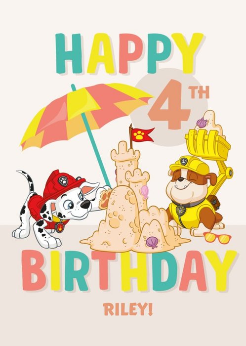 Paw Patrol Marshall And Rubble 4th Birthday Card
