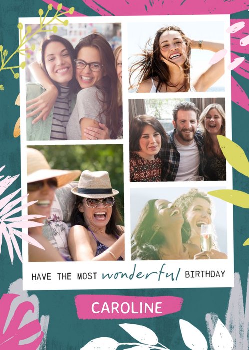 Have the most wonderful birthday - Modern tropical Multi-Photo Upload card