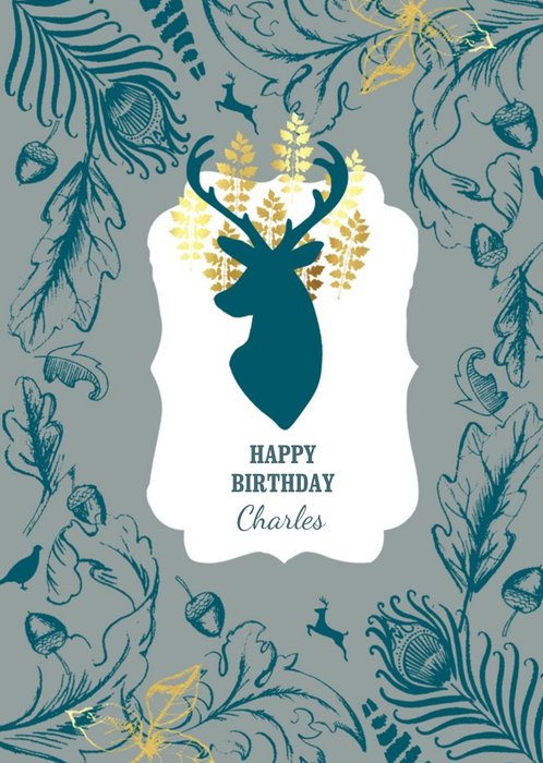 Stag Head Personalised Happy Birthday Card