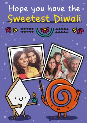 Illustration Of Confectionery Characters With Two Photo Frames Sweetest Diwali Photo Upload Card