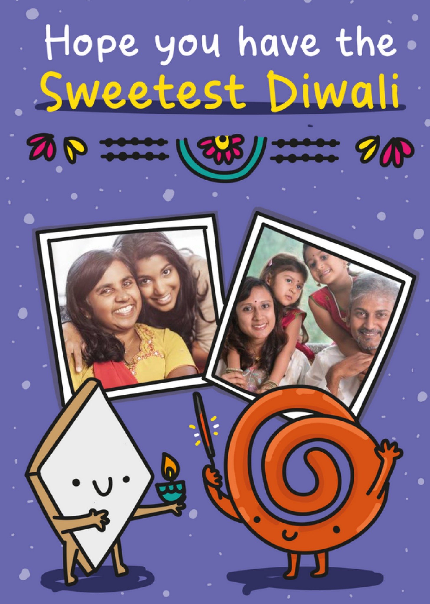 Illustration Of Confectionery Characters With Two Photo Frames Sweetest Diwali Photo Upload Card Ecard