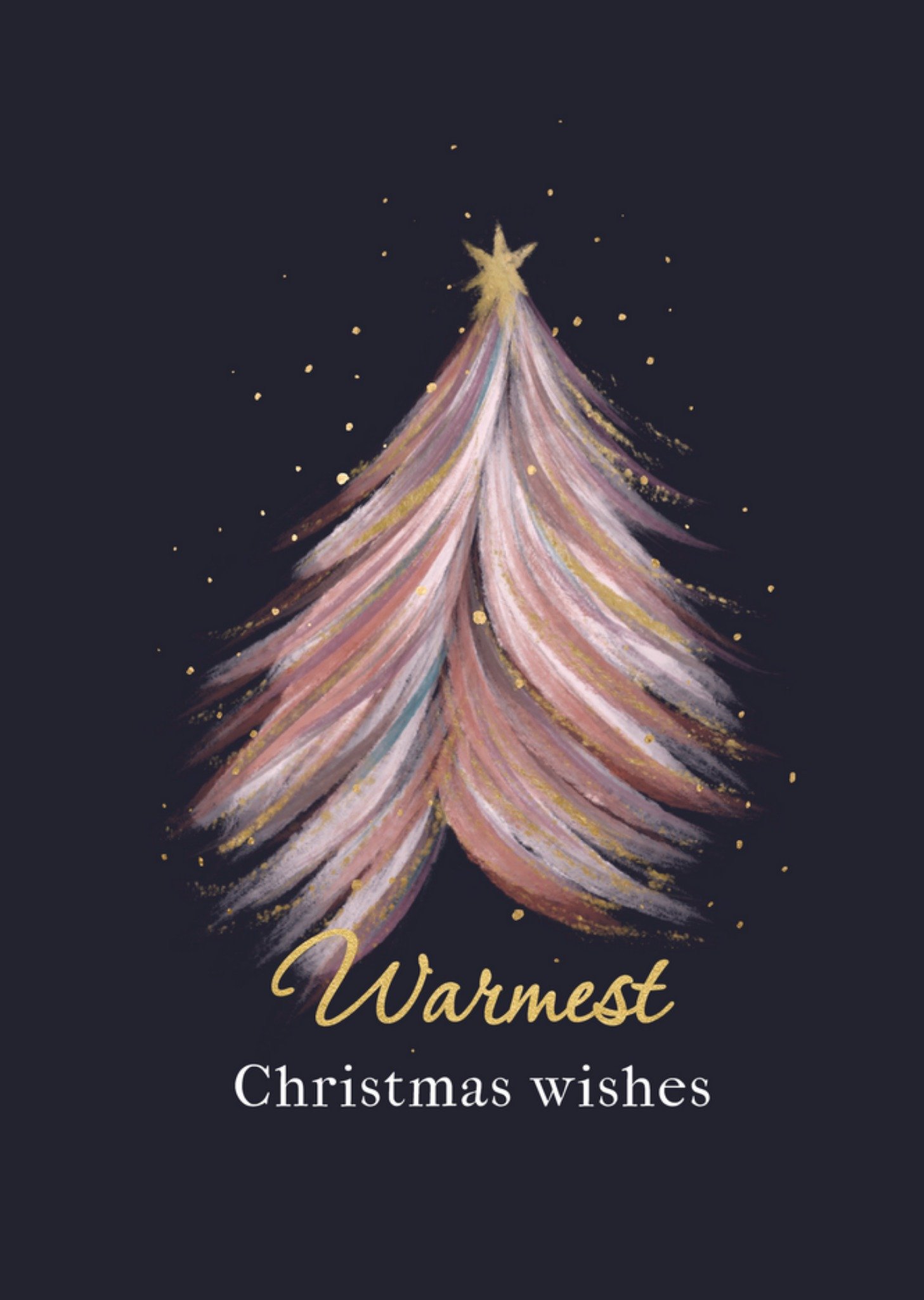 Moonpig Illustrated Christmas Tree Warmest Christmas Wishes Typography Christmas Card, Large