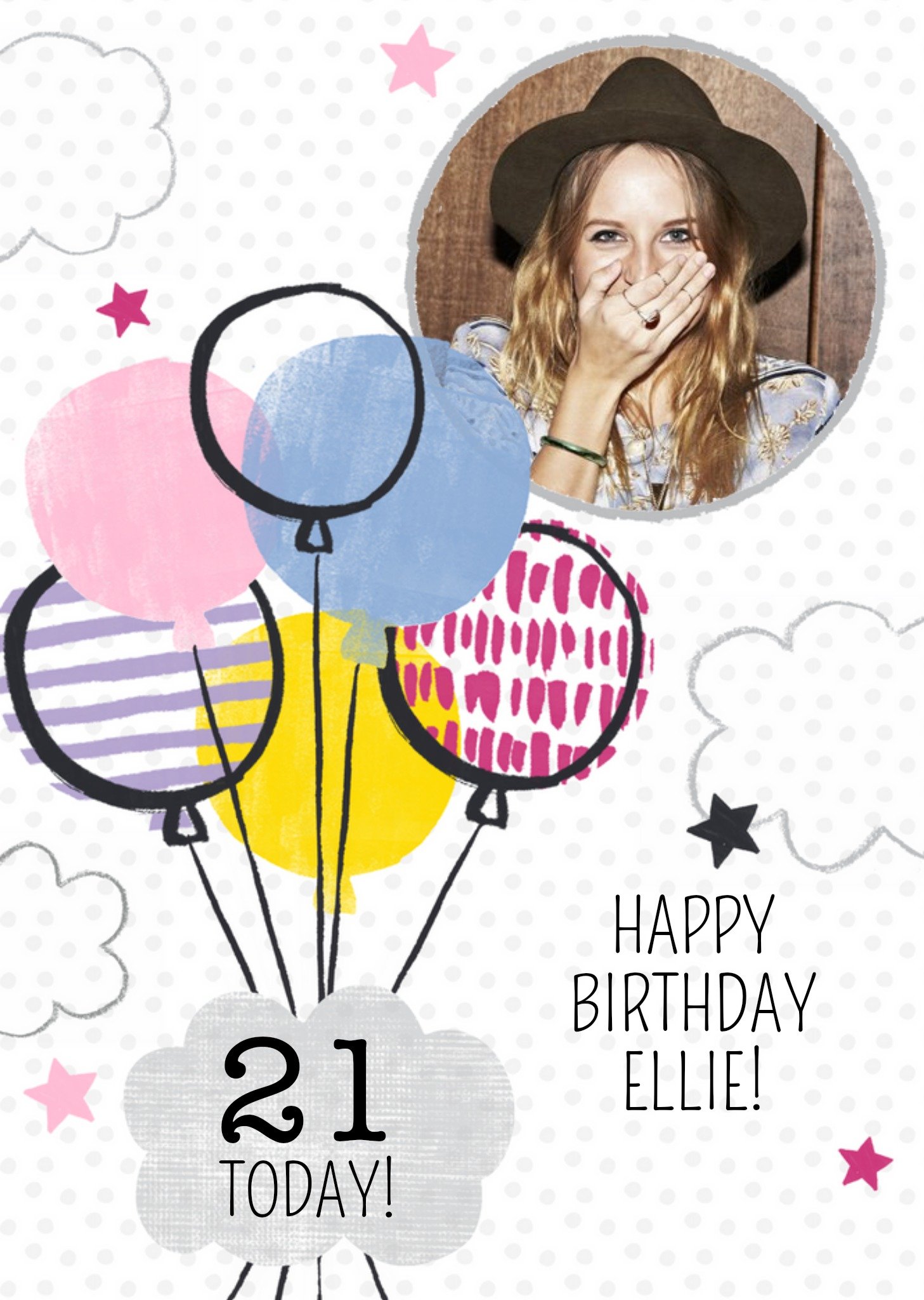 Multi-Patterned Balloons Happy 21st Birthday Card Ecard