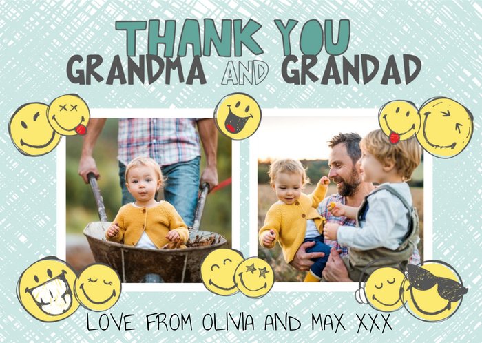 Smiley World Thank You Grandma And Grandad  Double Photo Upload Card