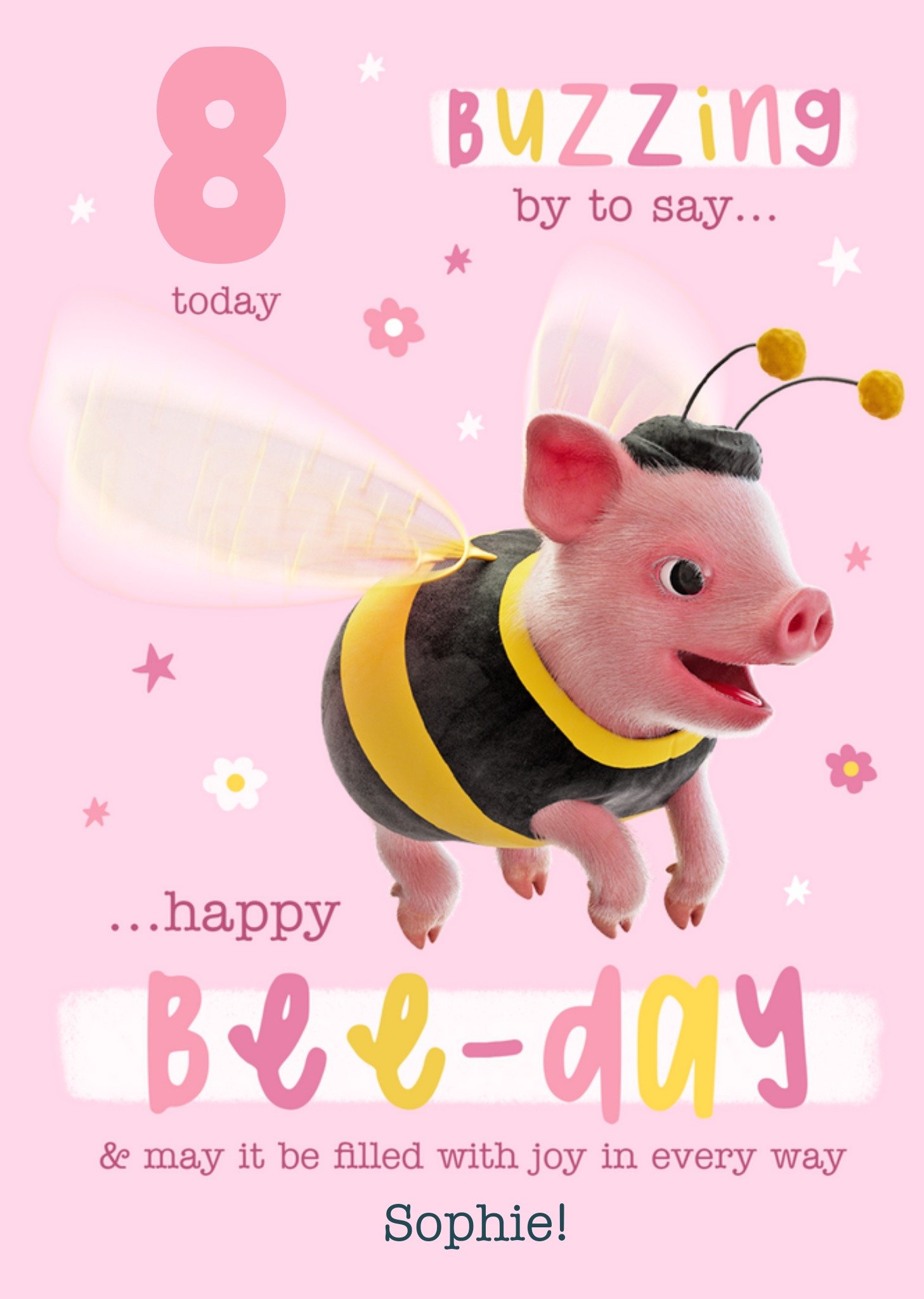 Moonpig Exclusive Buzzing By To Say Happy Bee-Day Birthday Card Ecard