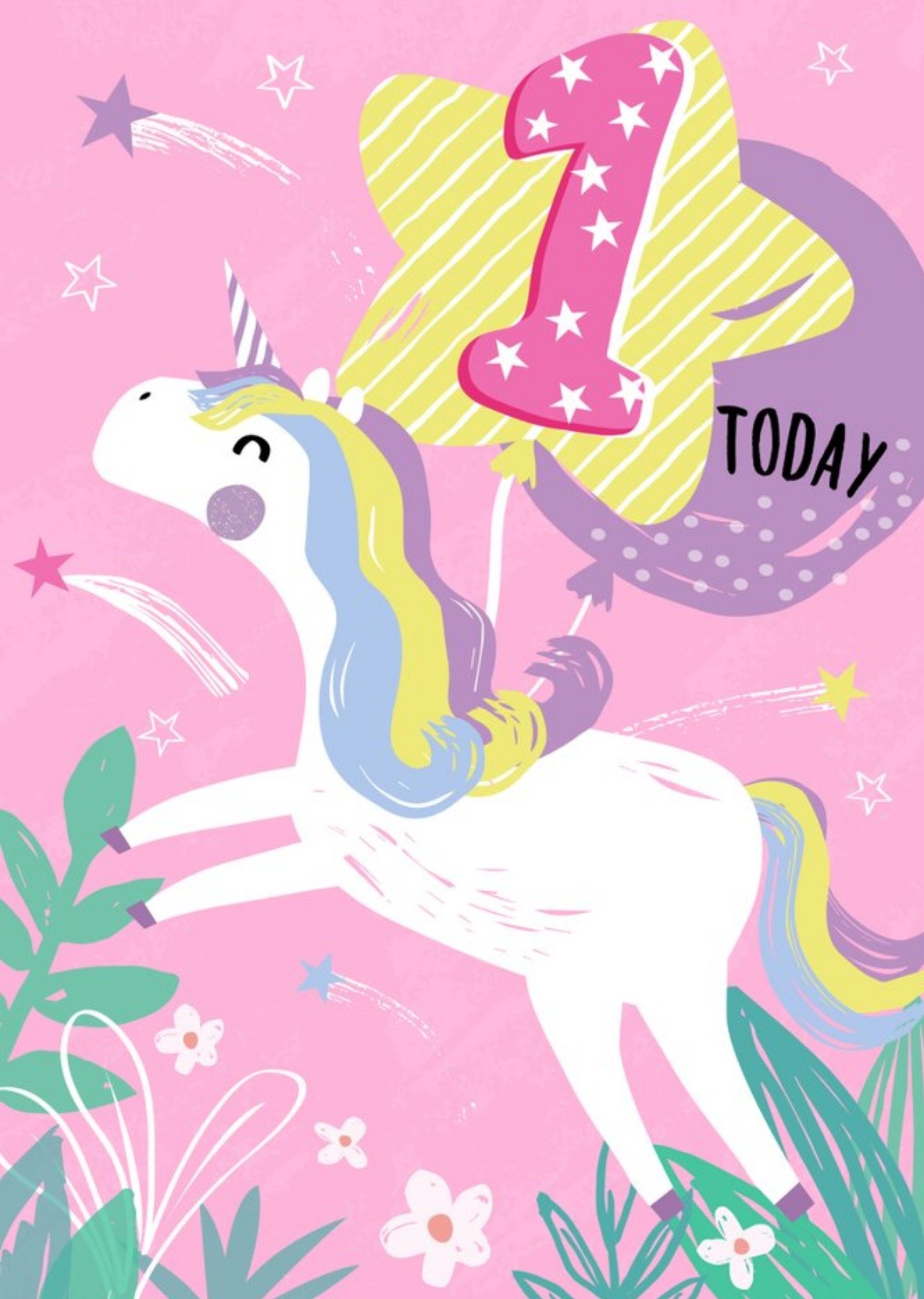 Cute Illustrated Unicorn 1 Today Birthday Card Ecard