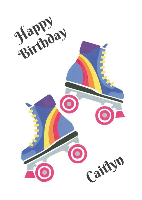 Neon Roller Skates Personalised Happy Birthday Card