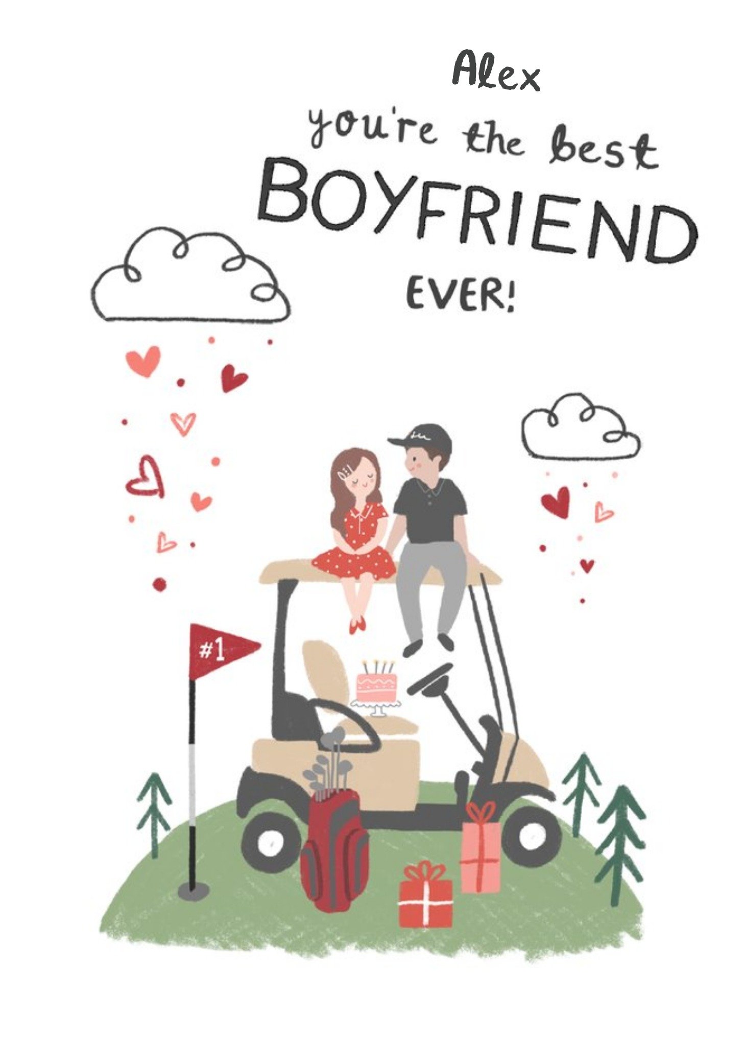 Moonpig Golfing Illustration Customisable Boyfriend Card Ecard