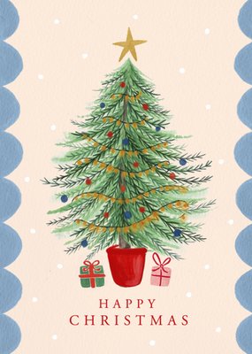 Sweet Festive Hand Painted Christmas Tree And Presents Christmas Card