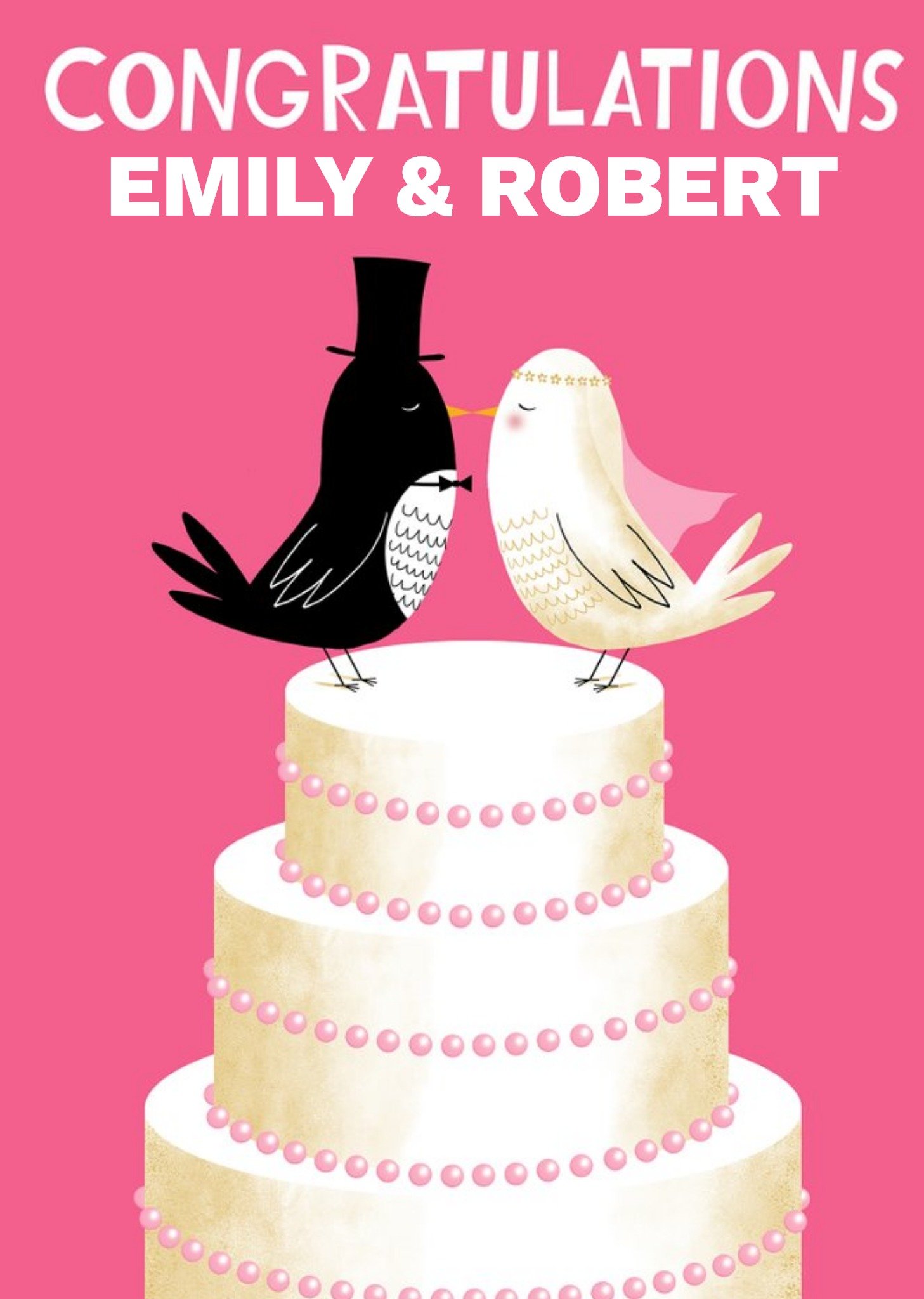 Pink Illustrated Birds Wedding Congratulations Card Ecard