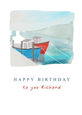 Set The Scene Watercolour Boats In A Seaside Harbour Birthday Card