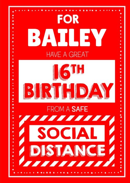 Jam and Toast Have A Great 16th Brirthday From A Safe Social Distance Card