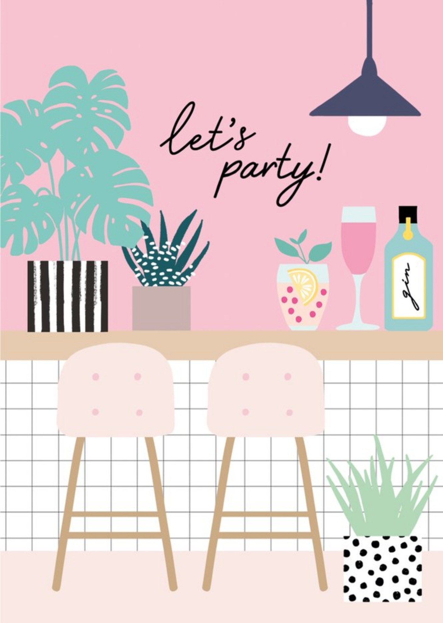 Colourful Lets Party Cocktail Bar Card Ecard