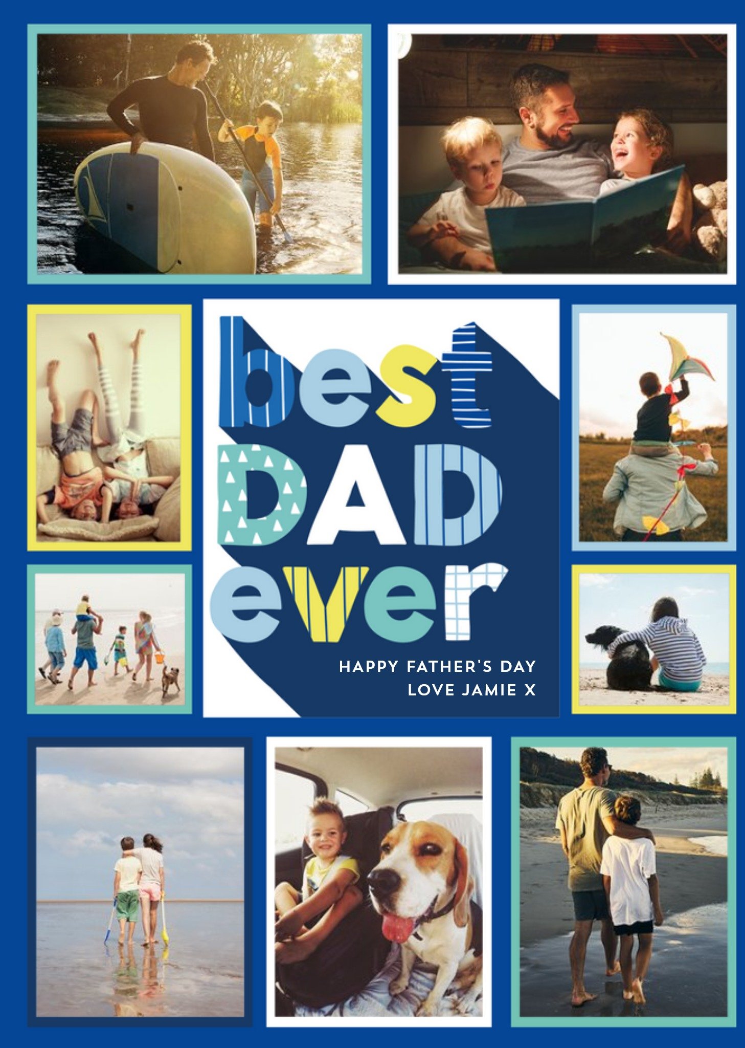 Big Blue Letters Best Dad Ever Father's Day Multi-Photo Card Ecard