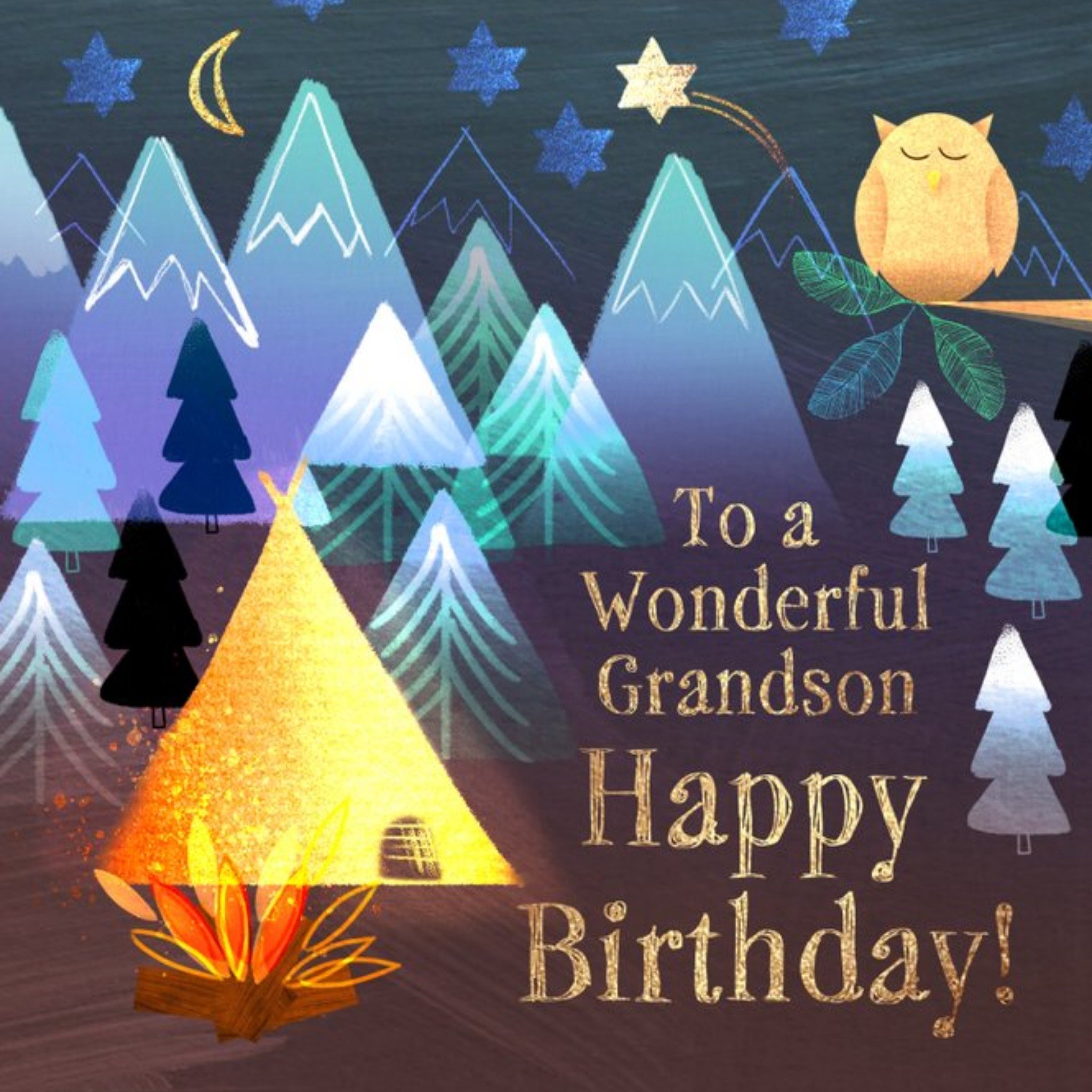 Moonpig Camping To A Wonderful Grandson Happy Birthday Card, Square