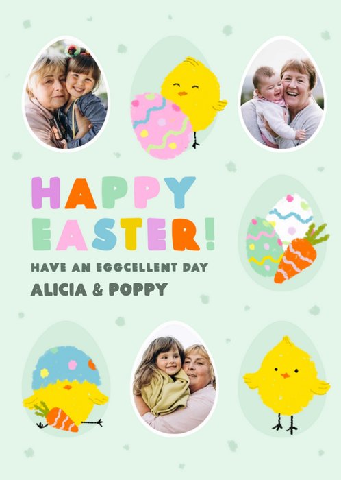 Illustration Of Chicks And Decorated Eggs Happy Easter Photo Upload Card