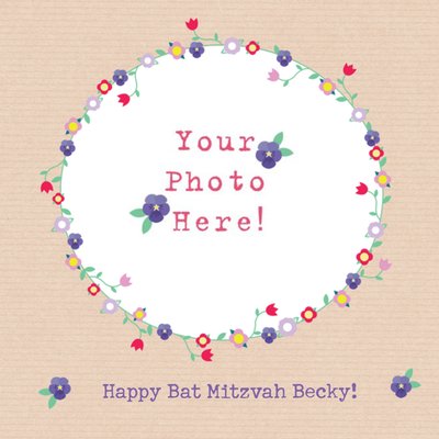 Floral Border Happy Bat Mitzvah Photo Card