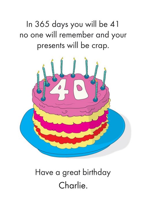 Objectables In 365 Days You will be 41 Funny Birthday Card
