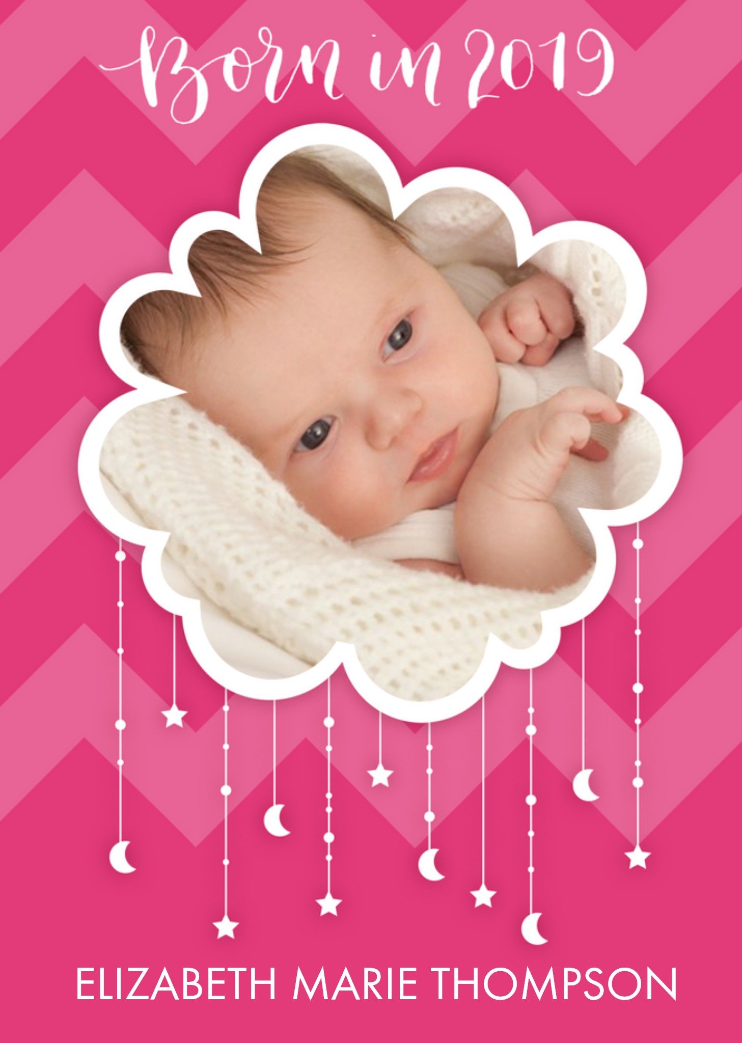 Born In 2019 Pink Cloud Photo Upload Card Ecard