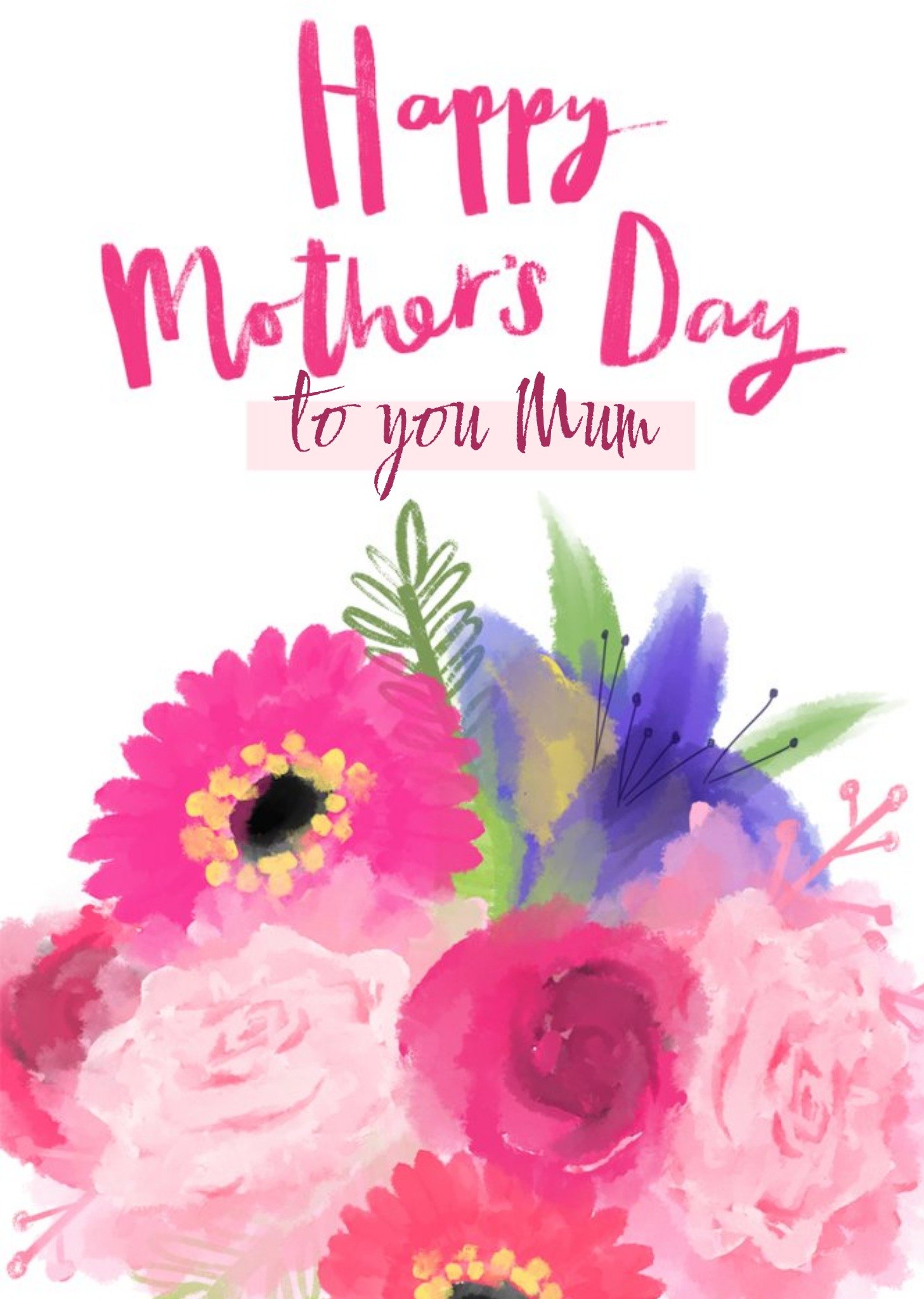 Bright Pink Watercolour Flowers Happy Mother's Day Card Ecard