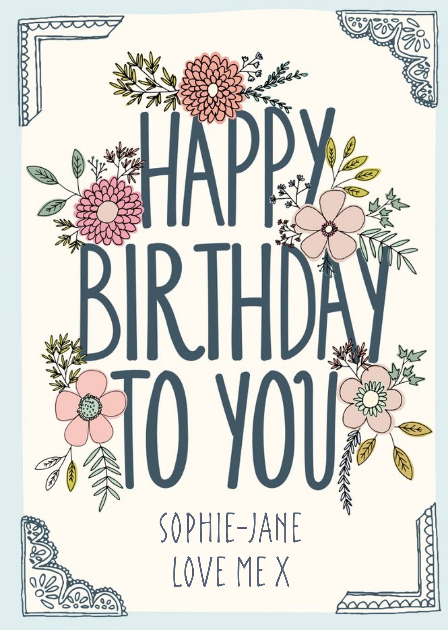 Antique Flowers Happy Birthday To You Personalised Card Ecard