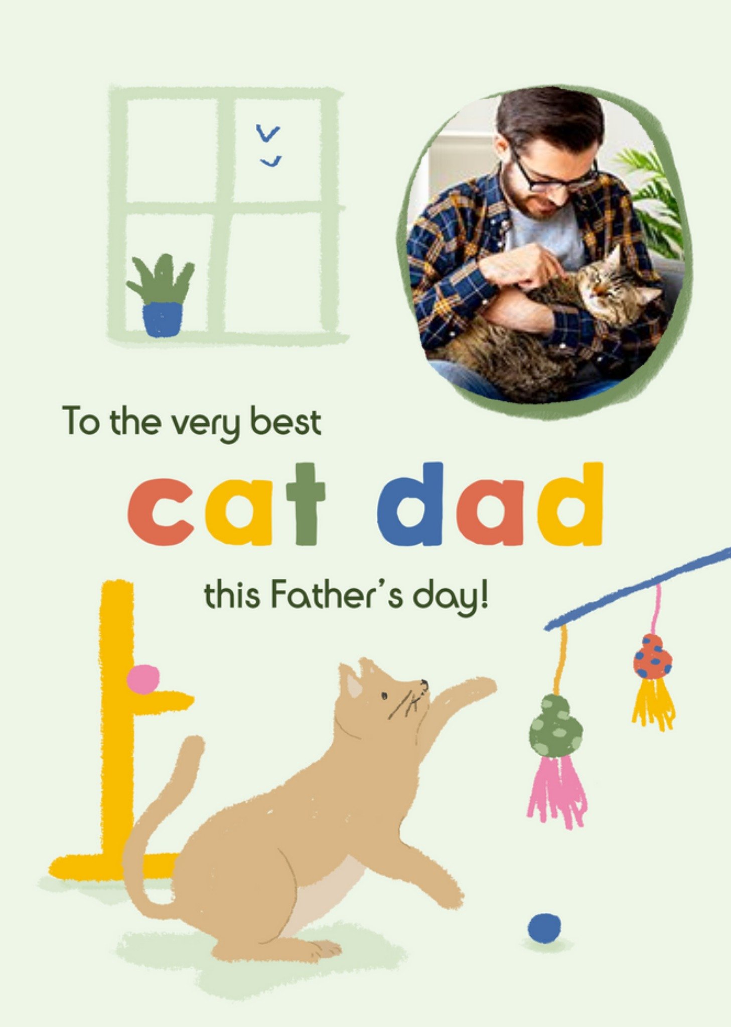 Moonpig Happy Go Lucky Illustration Cat Lover Father's Day Photo Upload Card, Large