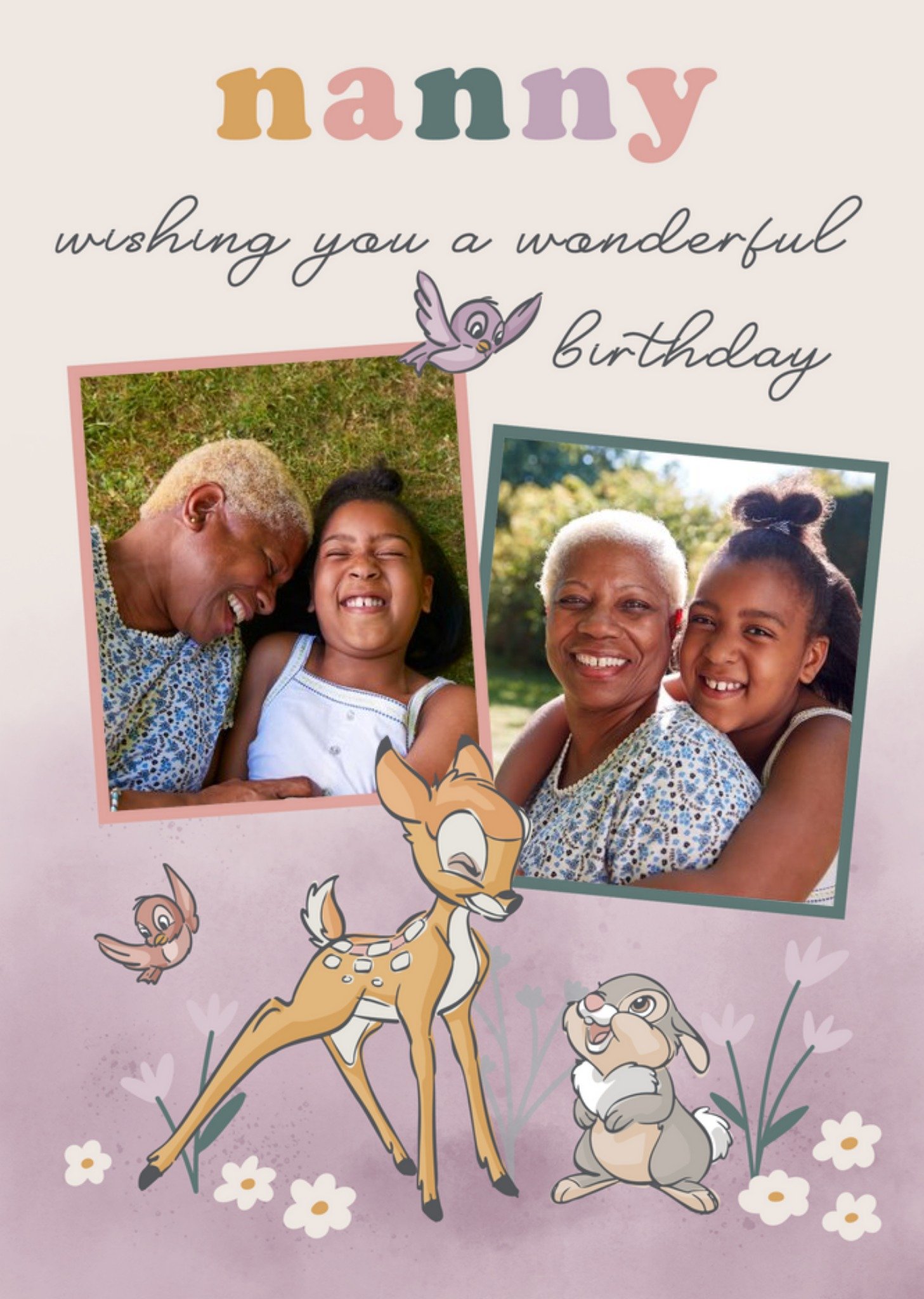 Cute Disney Bambi And Thumper Photo Upload Nanny Birthday Card Ecard