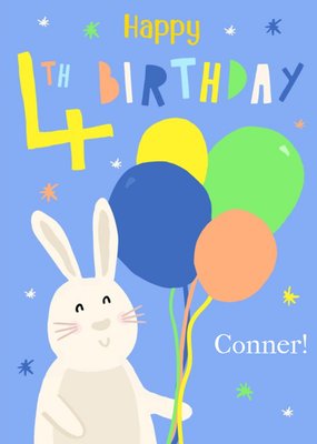 Illustrated Rabbit Bunny Farm Animals Happy 4th Birthday Card