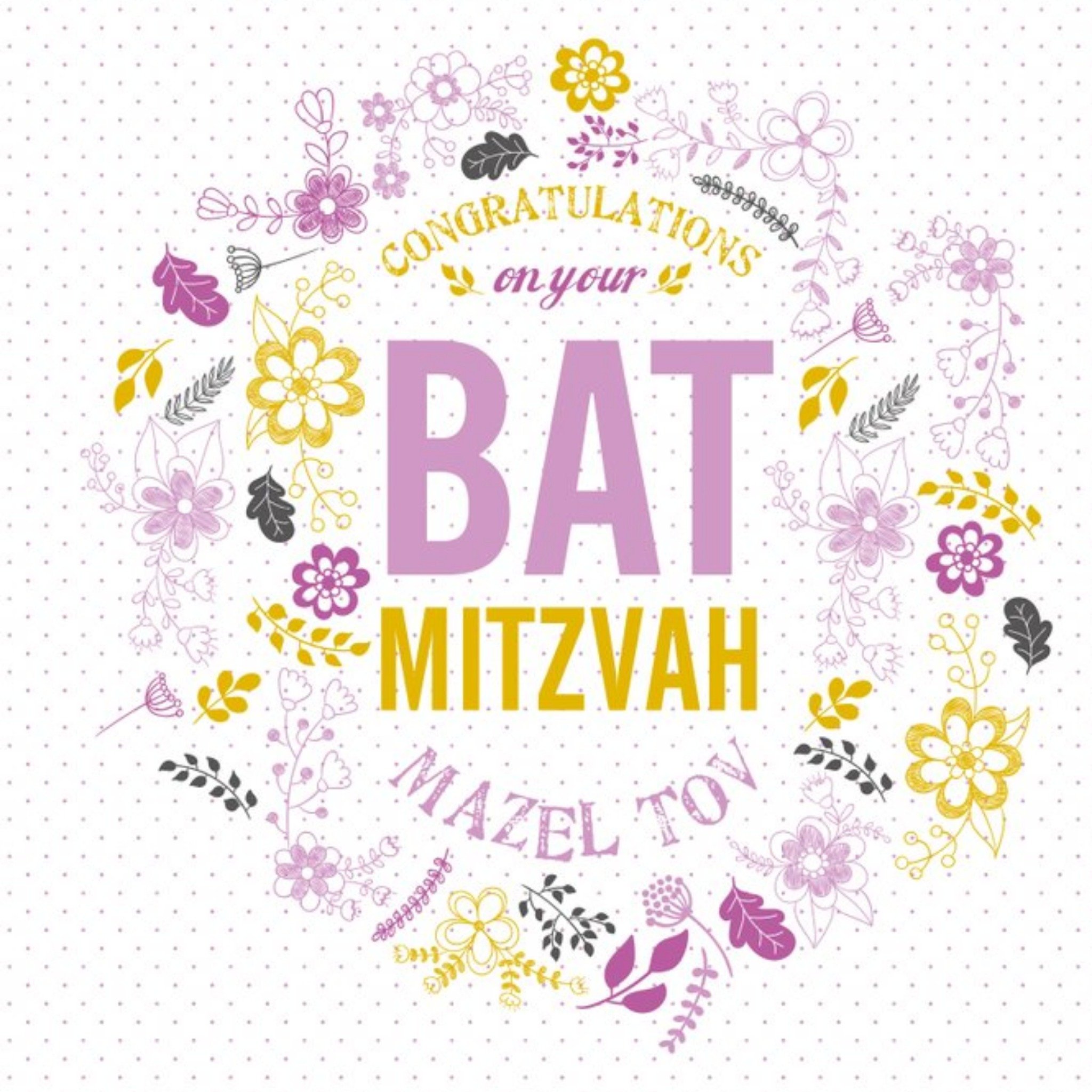 Floral Congratulations On Your Bat Mitzvah Card, Square